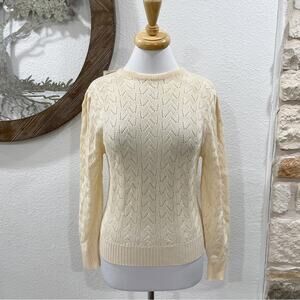 NWT Vintage Jean Cévenne Merino Wool Pointelle Sweater Yellow 2